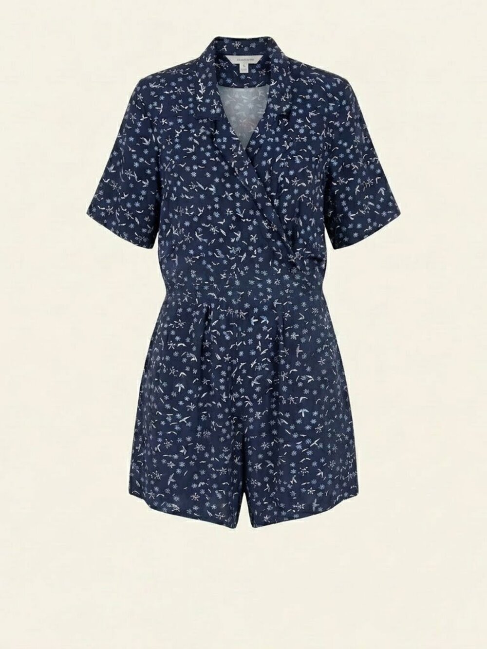 Vintage 1990s Navy Blue Floral Short Sleeve Romper